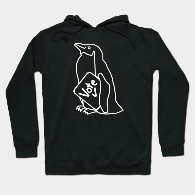 White Line Penguin Says Vote Politics Hoodie by ellenhenryart